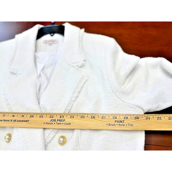 NANETTE LEPORE Frayed Tweed Texture GOLD & WHITE Jacket Blazer Sz LARGE NEW $138 - Picture 9 of 12